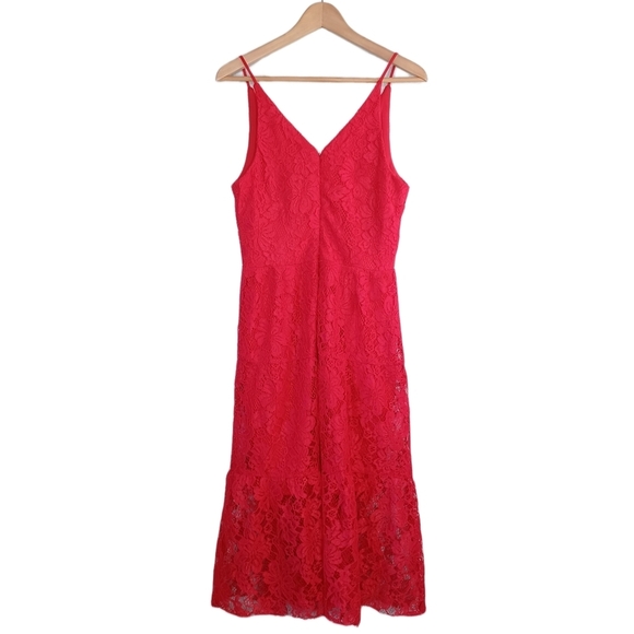 Xscape Red Lace Evening Cocktail Valentine’s Day Midi Dress - Picture 2 of 16